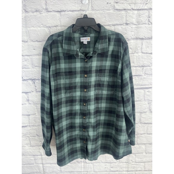 Carhartt Tops - Carhartt Women's Green Black Button Down Flannel Rustic Gorpcore Shirt Size 3X
